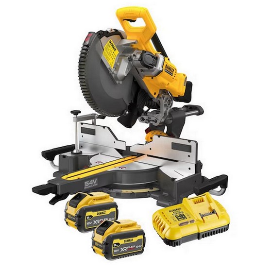 DEWALT DCS781X2-GB 54V XR FLEXVOLT 305mm SLIDE MITRE SAW 2 X 9.0AH BATTERIES AND CHARGER