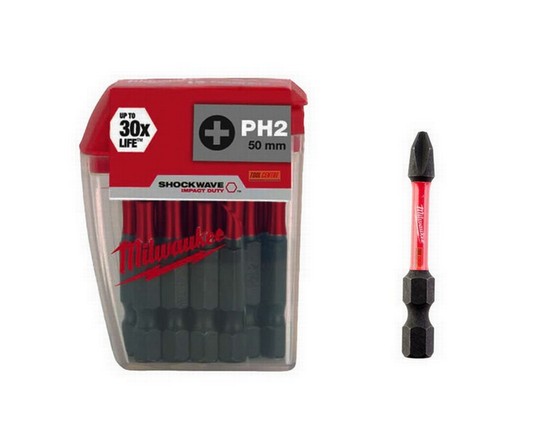 MILWAUKEE 4932430855 SHOCKWAVE PHILLIPS SCREWDRIVER BITS Ph2 x 50mm (PACK 10)