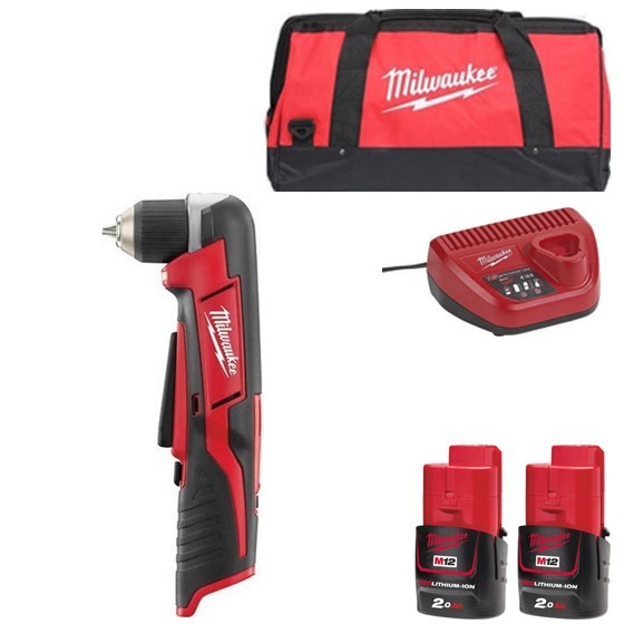 Milwaukee C12rad-202b 12v Right Angle Drill With 2x 2.0ah Li-ion ...