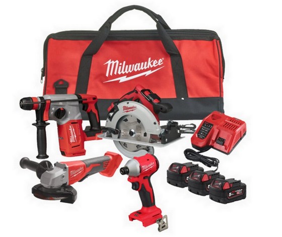 MILWAUKEE M18BLPP4A2-503P 18v BRUSHLESS 4 PIECE KIT 3 x 5.0ah BATTERIES CHARGER AND BAG