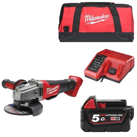 Milwaukee M18cag115xpd-501b 18v Brushless 115mm Angle Grinder With 1x 5 ...